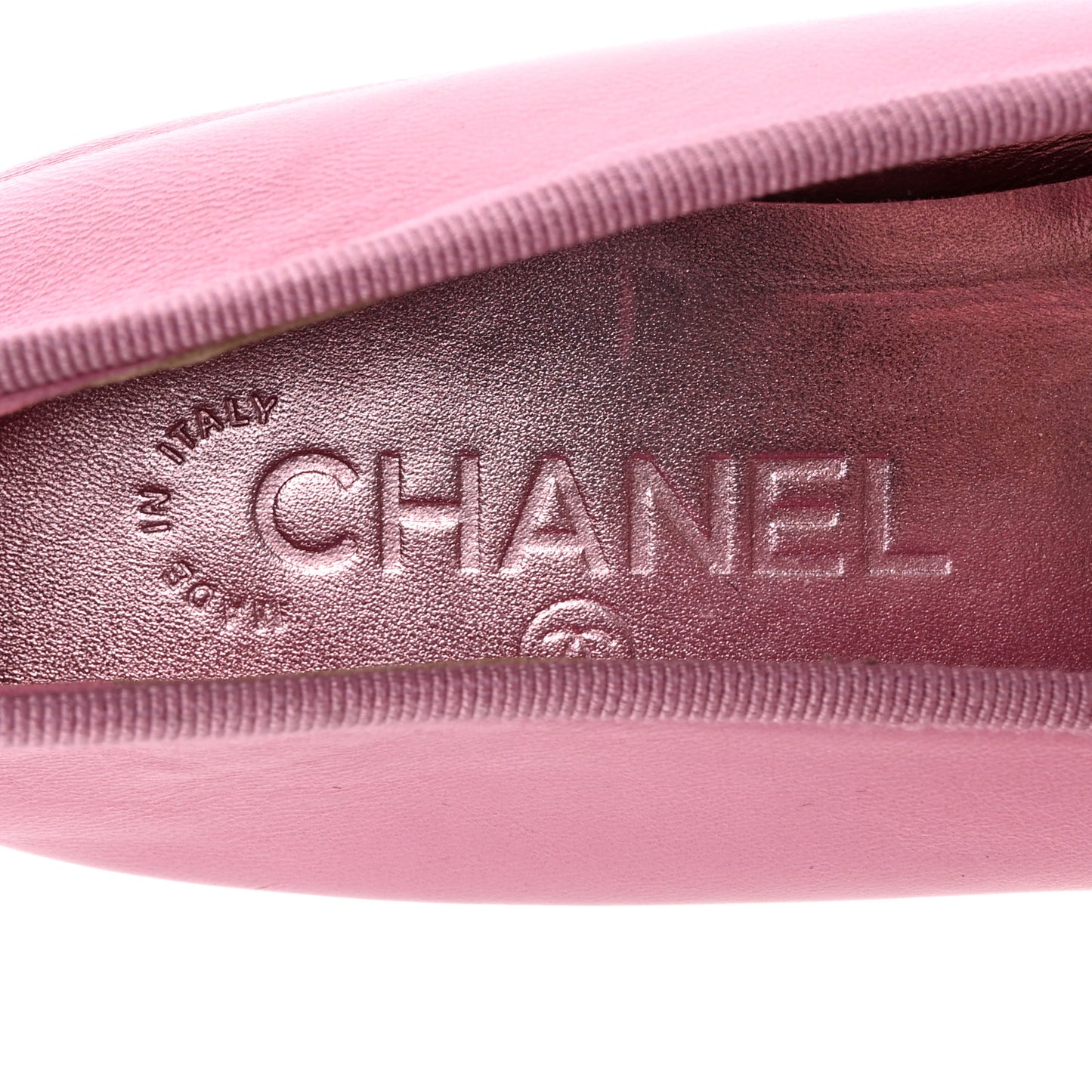 Laminated Crumpled Lambskin Cap Toe CC Ballerina Flats 39 Pink Black
