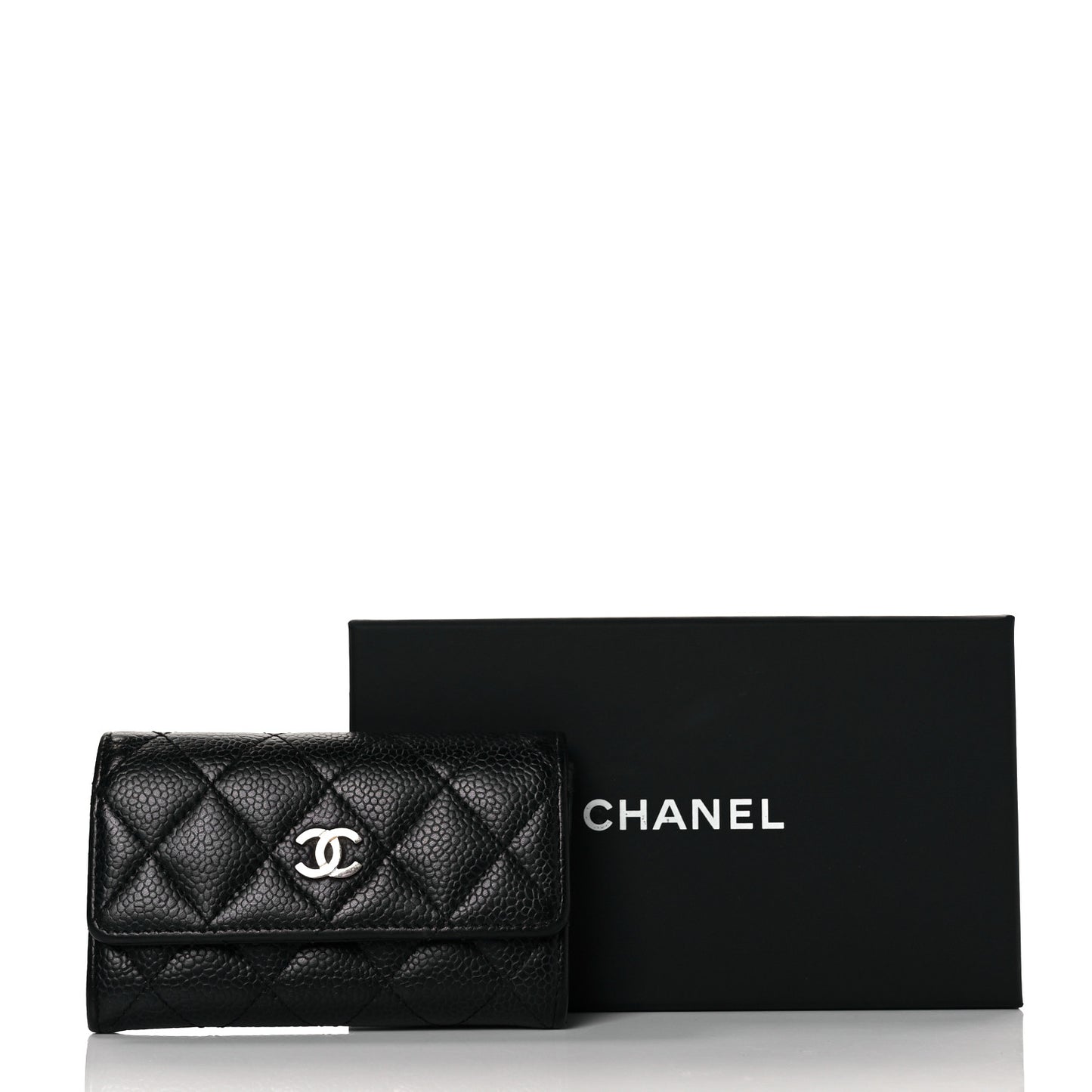 Caviar Quilted Flap Card Holder Black