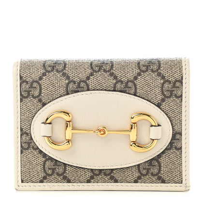 Gucci GG Supreme Monogram Azalea Calfskin Horsebit 1955 Card Case Wallet Beige Ebony Mystic White 1 of 10
