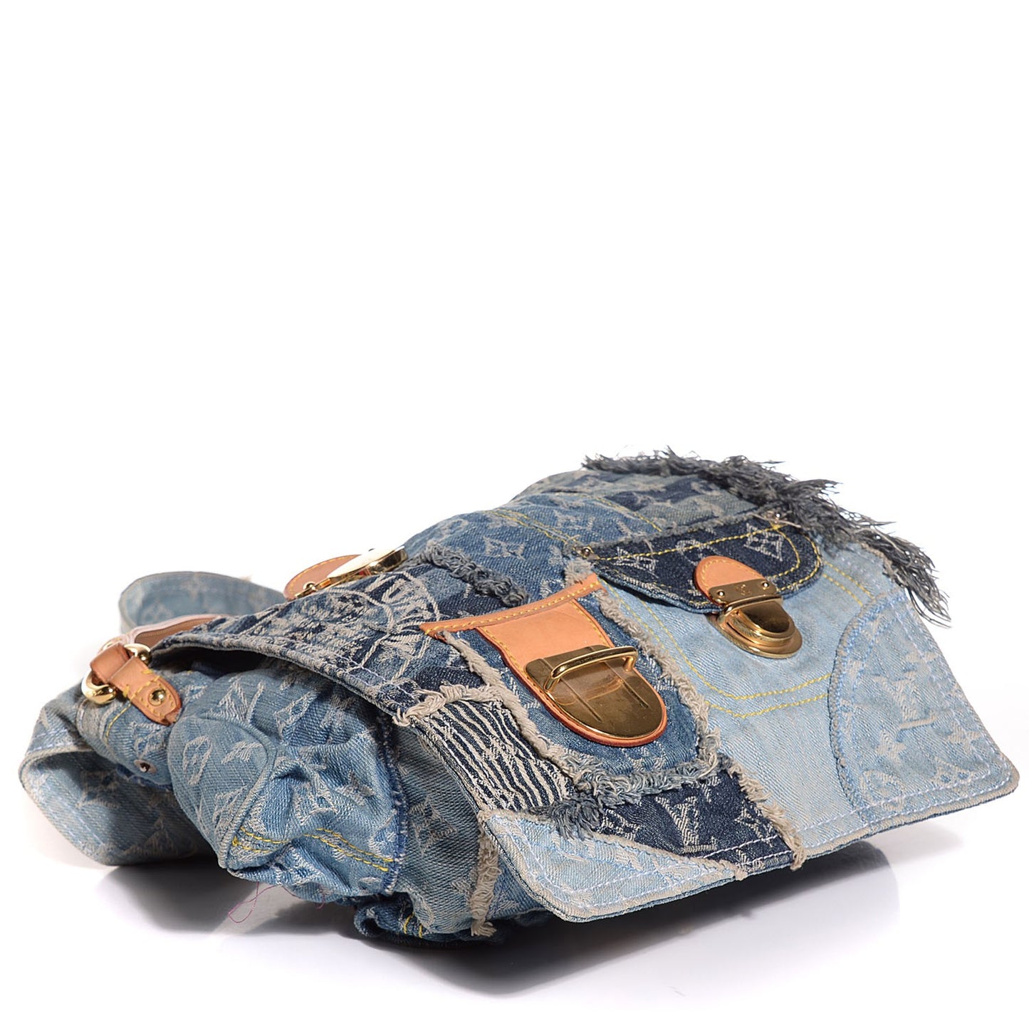 Denim Patchwork Posty Messenger Bag Blue