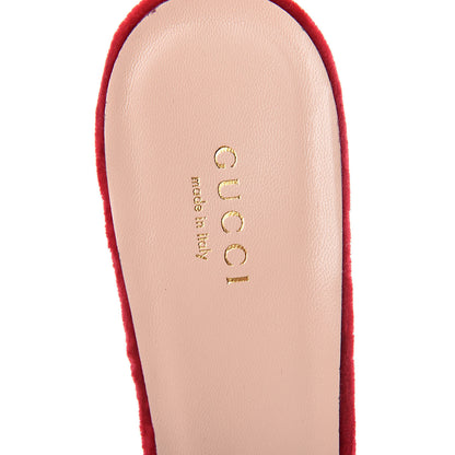 Gucci Velvet Pearl Embellished Slide Sandals 40.5 Hibiscus Red 5 of 9