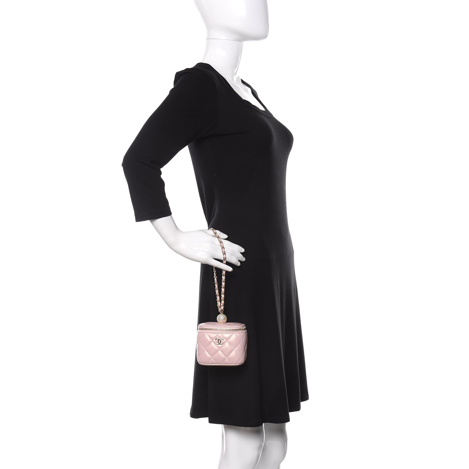 Chanel Iridescent Caviar Quilted Mini Pearl On Top Vanity Case With Chain Light Pink 2 of 11