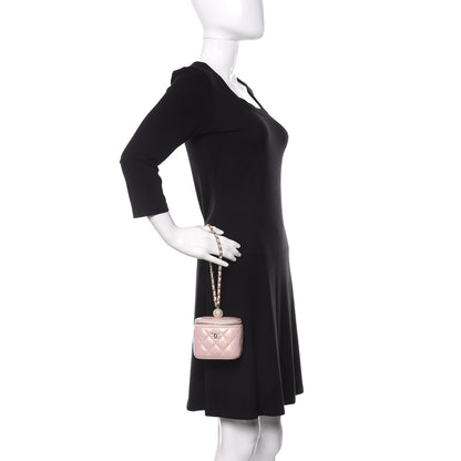 Chanel Iridescent Caviar Quilted Mini Pearl On Top Vanity Case With Chain Light Pink 2 of 11