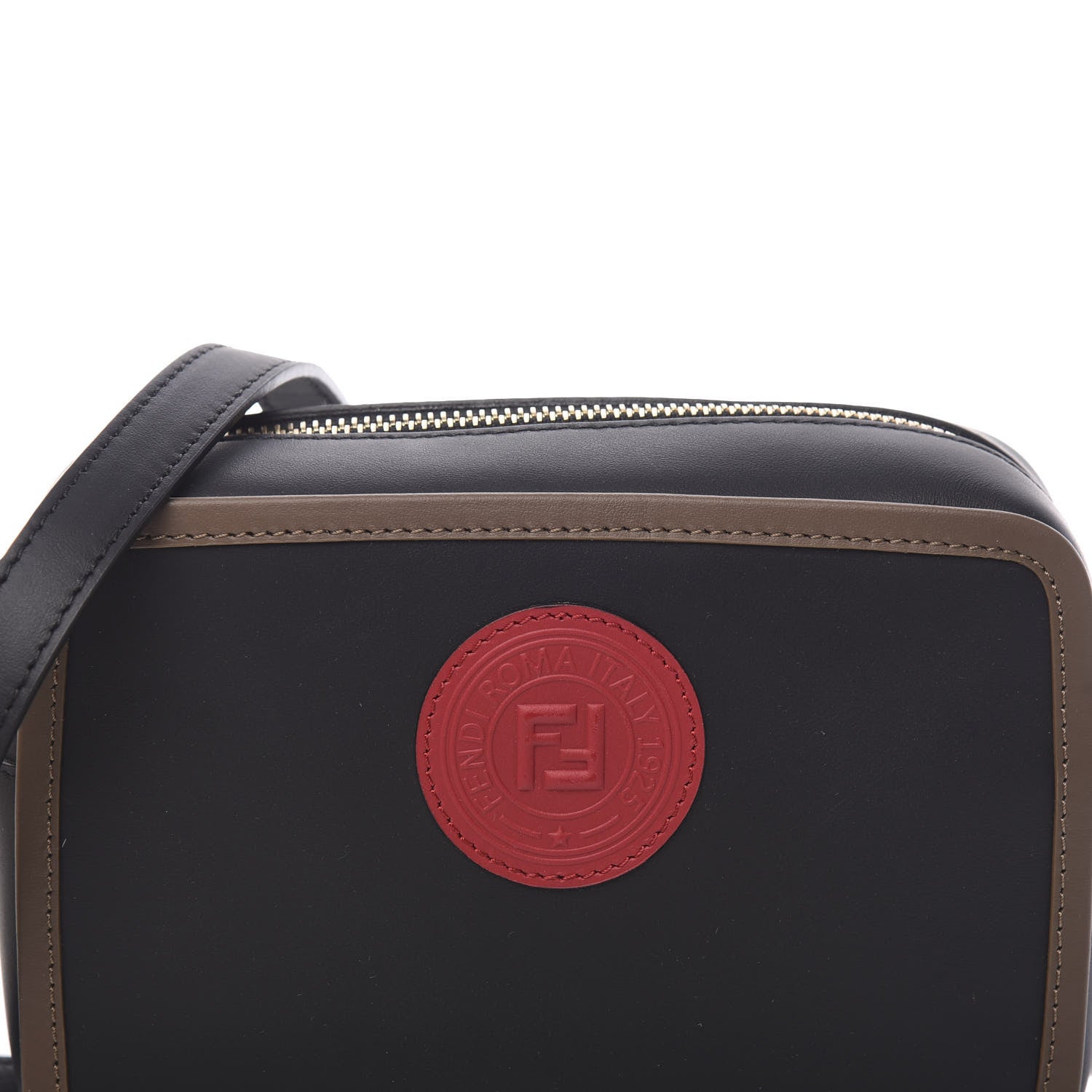 Fendi Vitello Century Matte Stamp Patch Bi-Color Mini Camera Case Black Maya Fragola 7 of 10