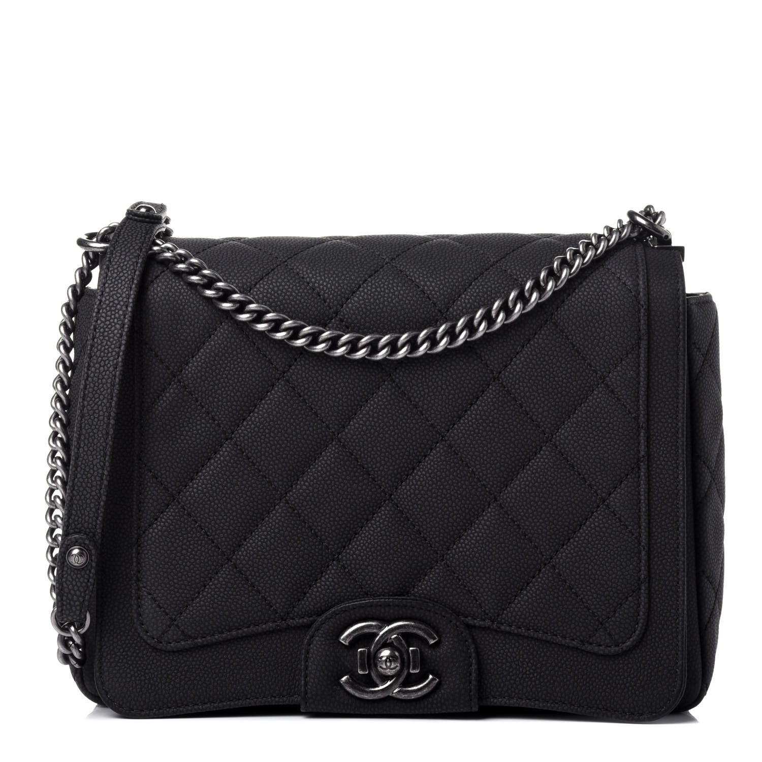 Chanel Washed Caviar Quilted Small Square Turn Around Ligne Flap Dark Grey 1 of 10