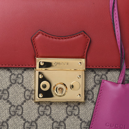 Gucci GG Supreme Monogram Calfskin Padlock Backpack Beige Hibiscus Red New Rosette 10 of 13
