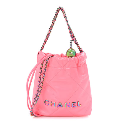 Chanel Shiny Calfskin Quilted Rainbow Metal Mini Chanel 22 Coral Pink 1 of 11