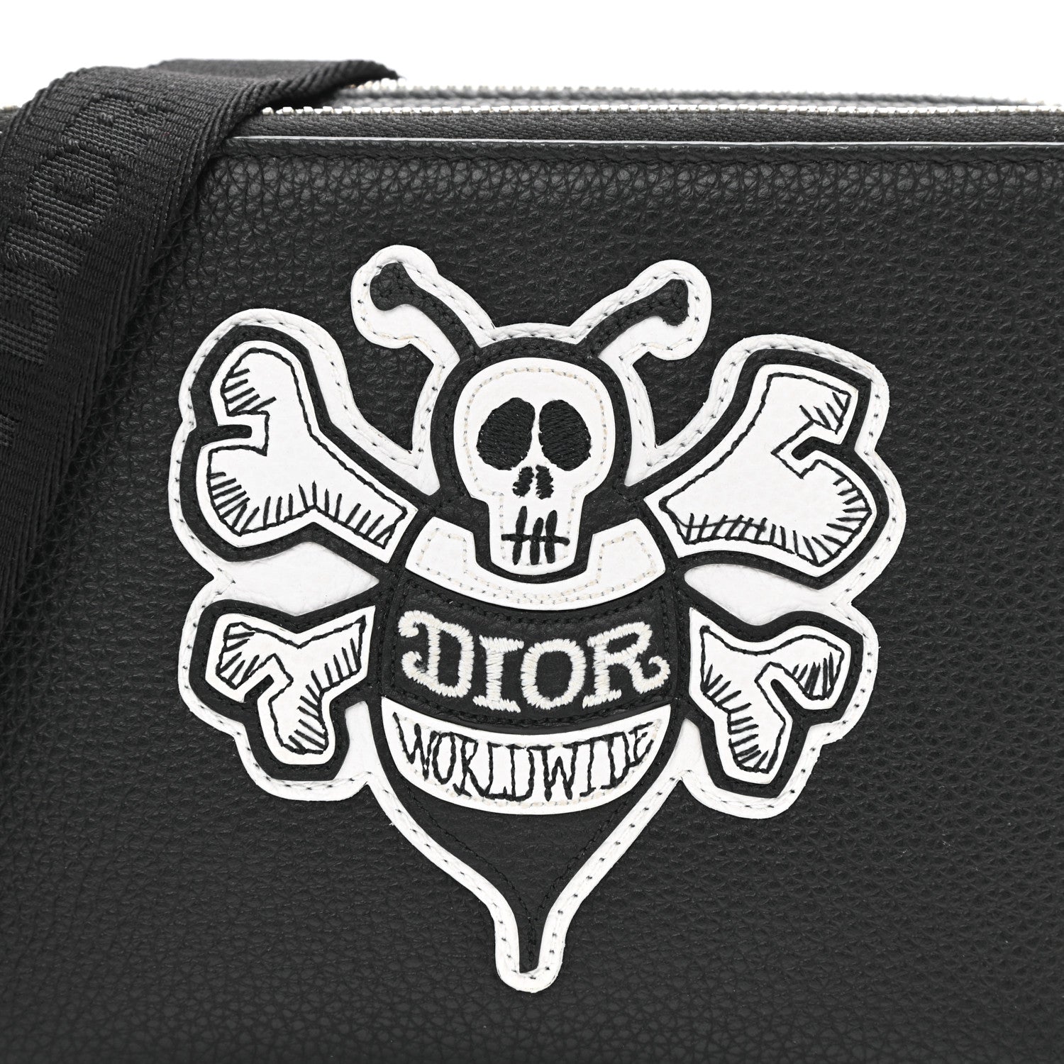 Christian Dior X SHAWN STUSSY Grained Calfskin Double Zip Crossbody Pouch Black 9 of 10