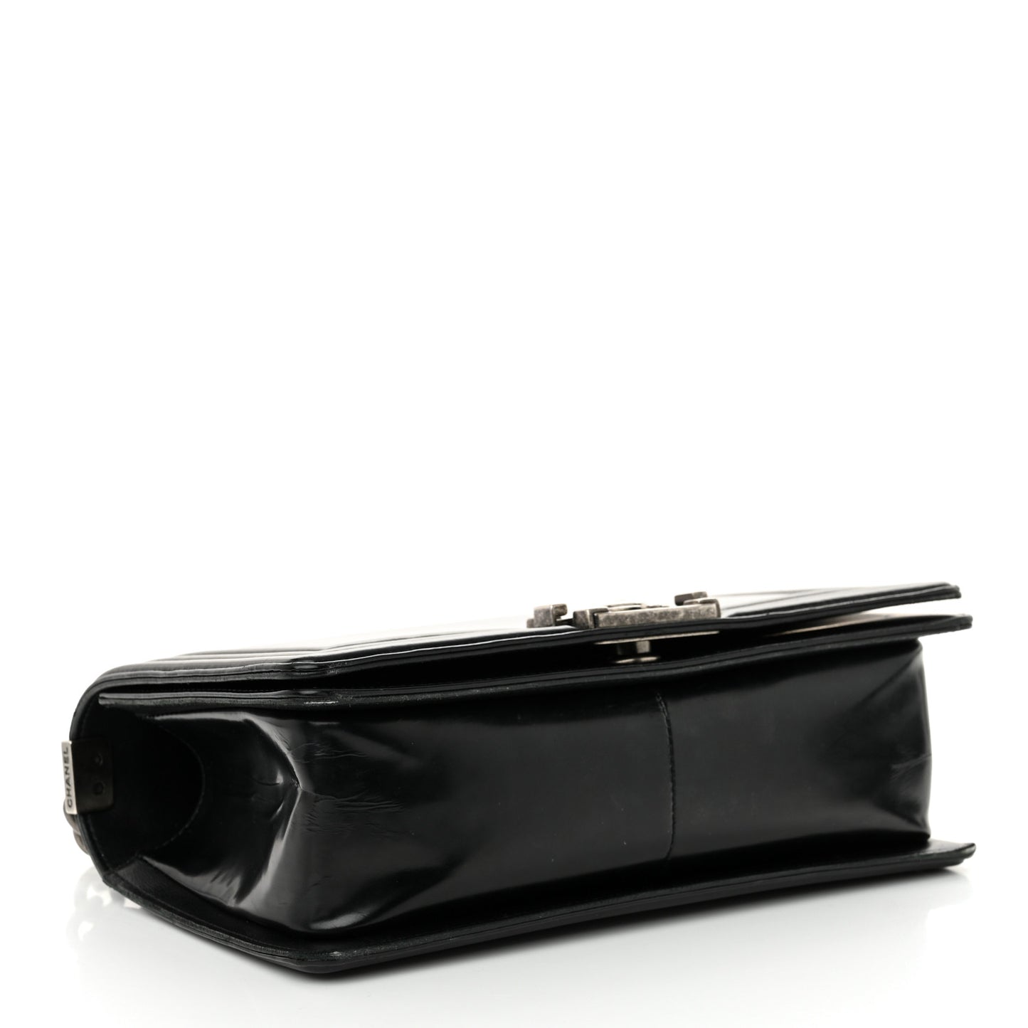 Glazed Calfskin Medium Boy Flap Black