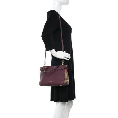 Burberry Grainy Calfskin House Check Small Banner Tote Elderberry 2 of 14