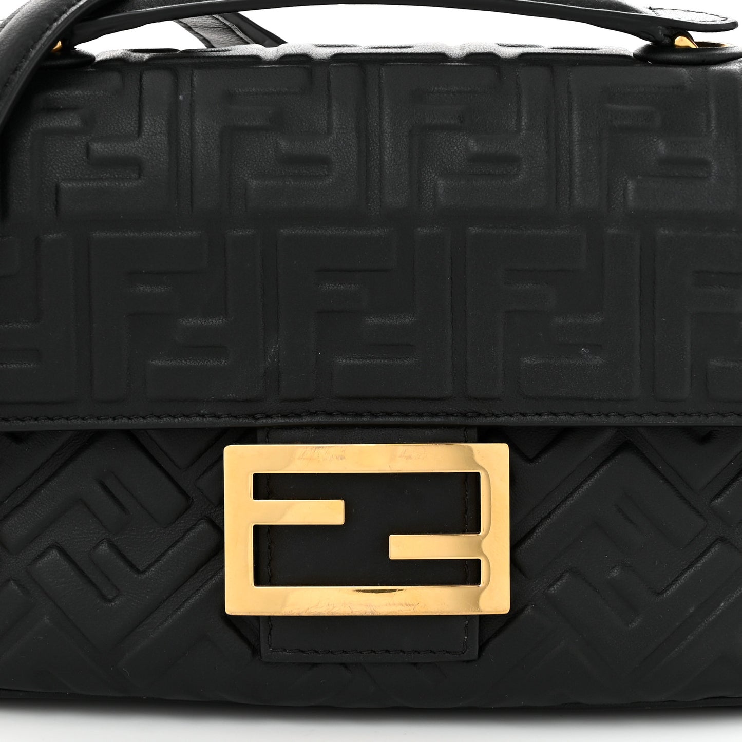 Nappa Small FF Embossed Mid Chain Baguette Black