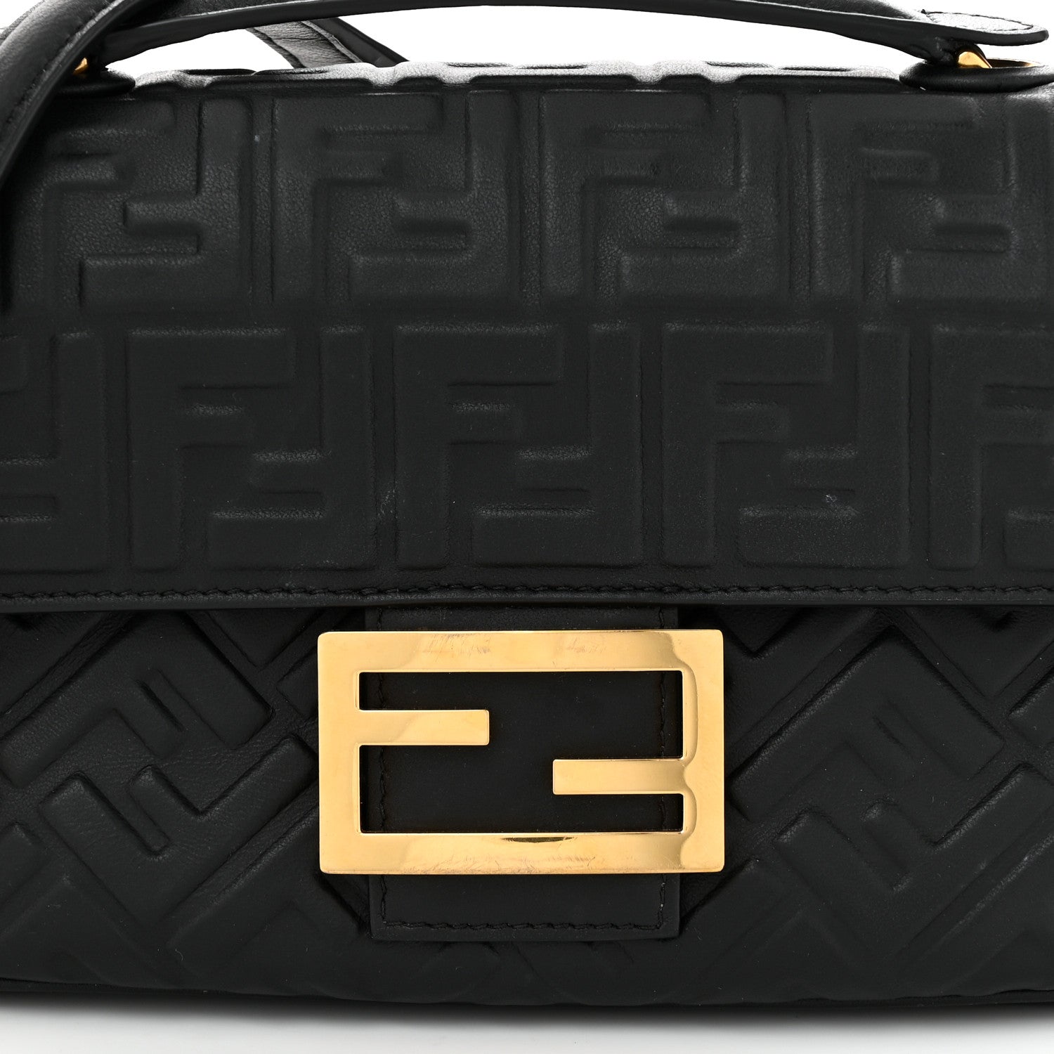 Fendi Nappa Small FF Embossed Mid Chain Baguette Black 8 of 10
