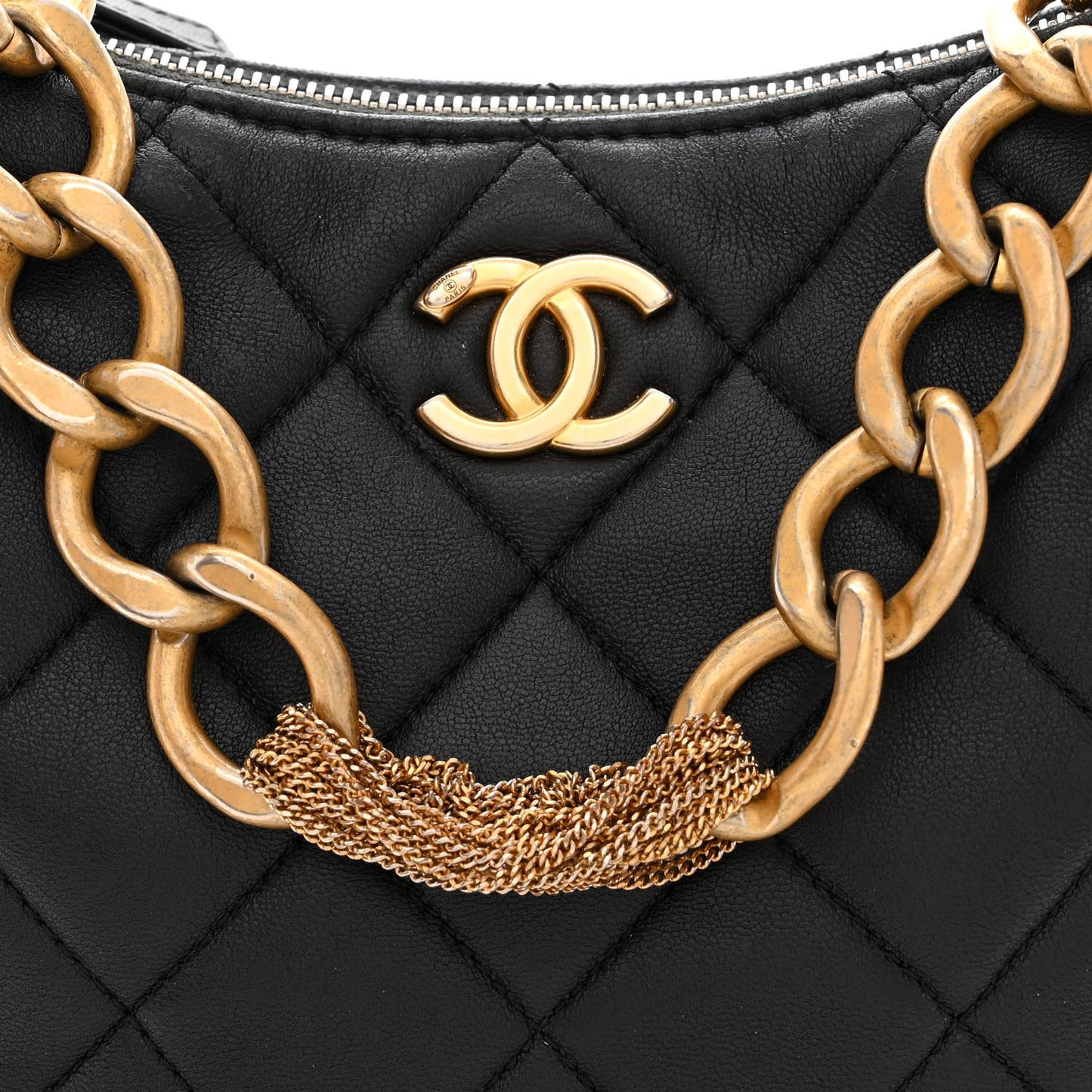Lambskin Quilted CC Chain Hobo Black