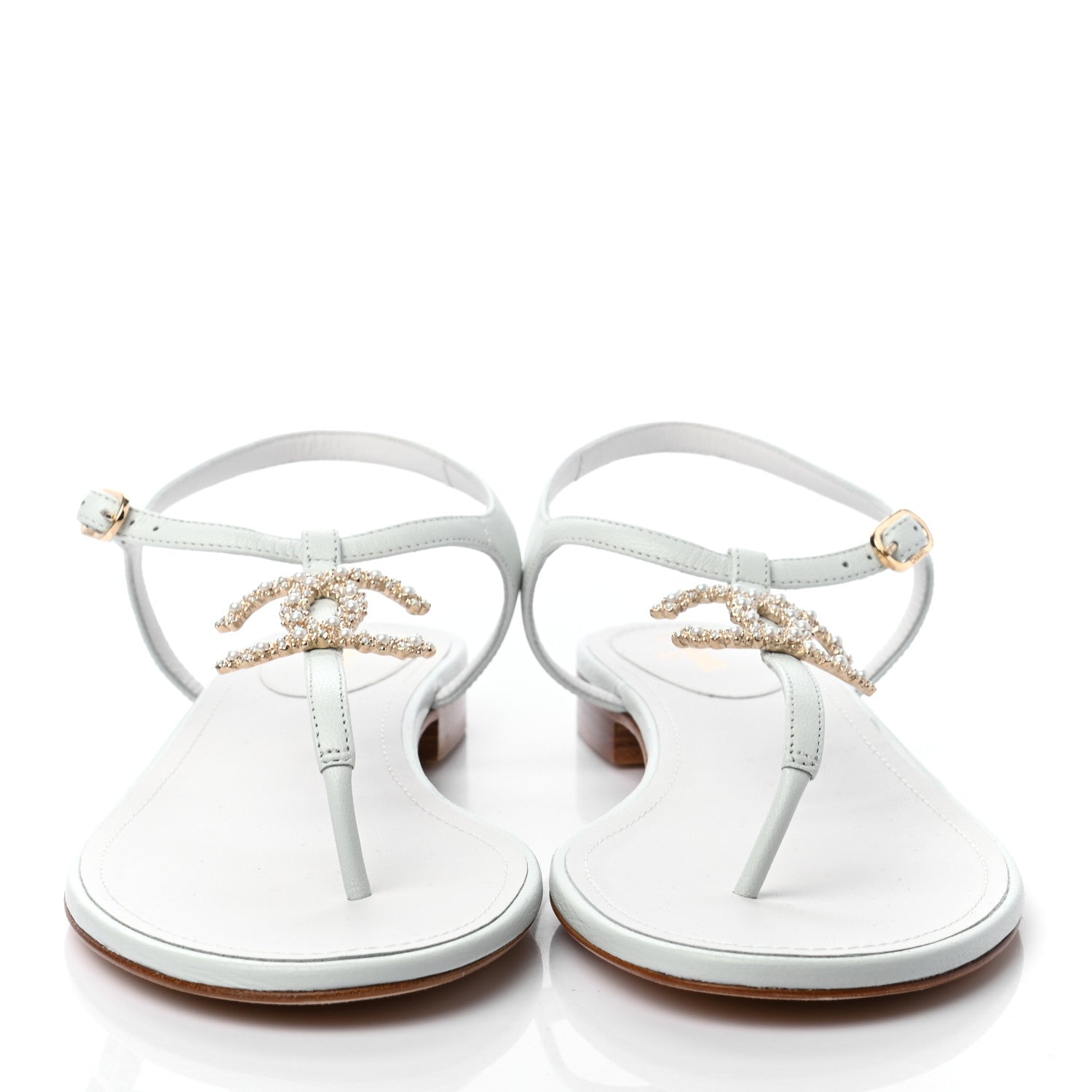 Chanel Lambskin Pearl CC Thong Sandals 42 White 2 of 7