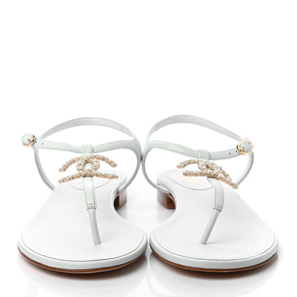 Chanel Lambskin Pearl CC Thong Sandals 42 White 2 of 7