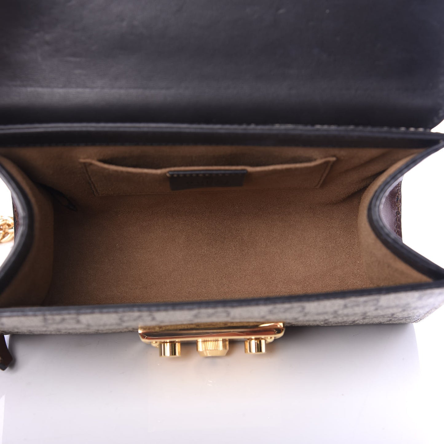 GG Supreme Monogram Calfskin Small Padlock Shoulder Bag Beige Black Cuir
