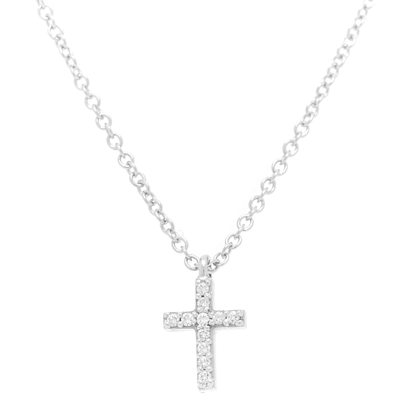 18K White Gold Diamond Mini Cross Pendant Necklace
