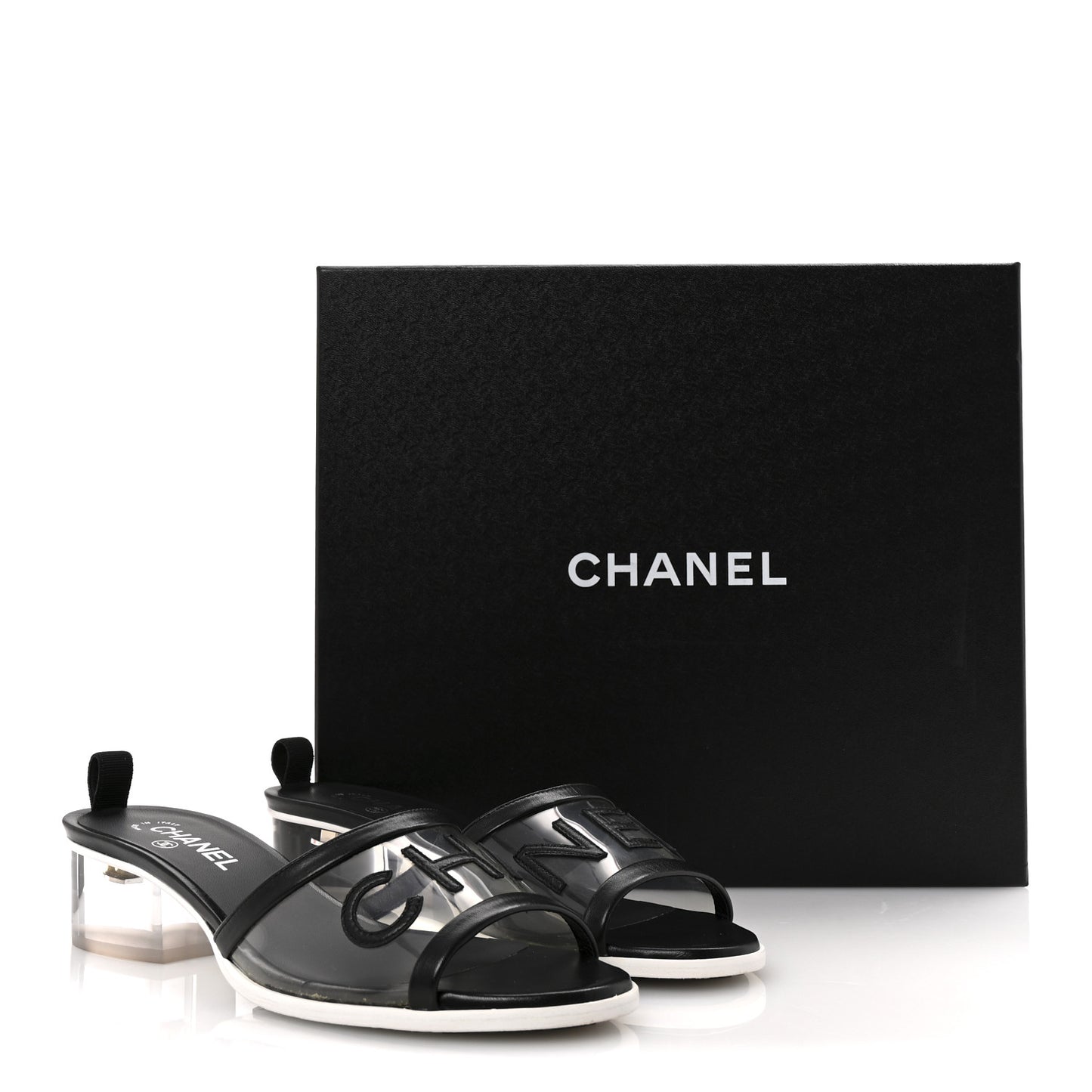 PVC Lambskin Logo Mules 41 Black