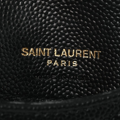 Saint Laurent Grain De Poudre Matelasse Chevron Monogram Compact Wallet Black 5 of 9
