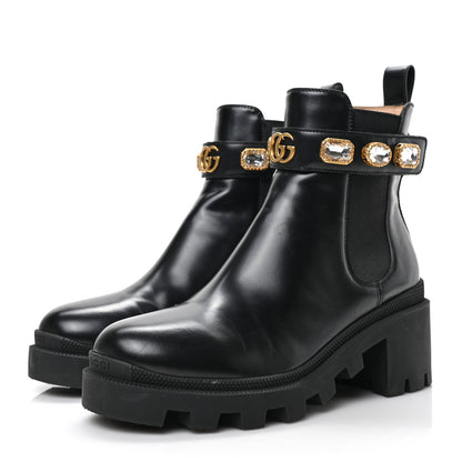 Gucci Calfskin Crystal GG Trip Chelsea Ankle Boots 36.5 Black 3 of 9