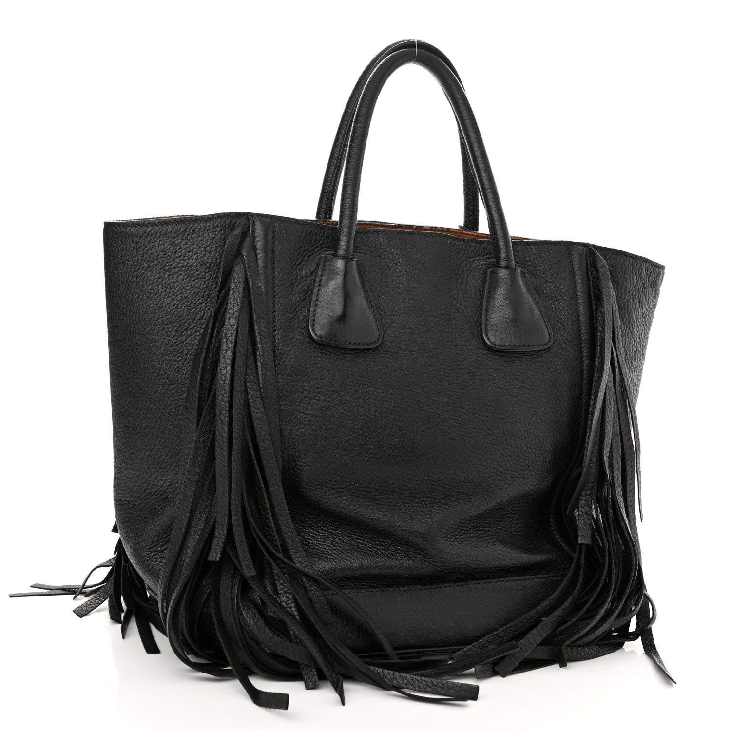 Prada Cervo Deerskin Fringe Tote Black 3 of 17