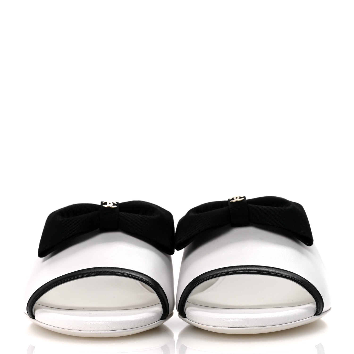 Chanel Lambskin Grosgrain Bow Mules 37 White Black 5 of 10