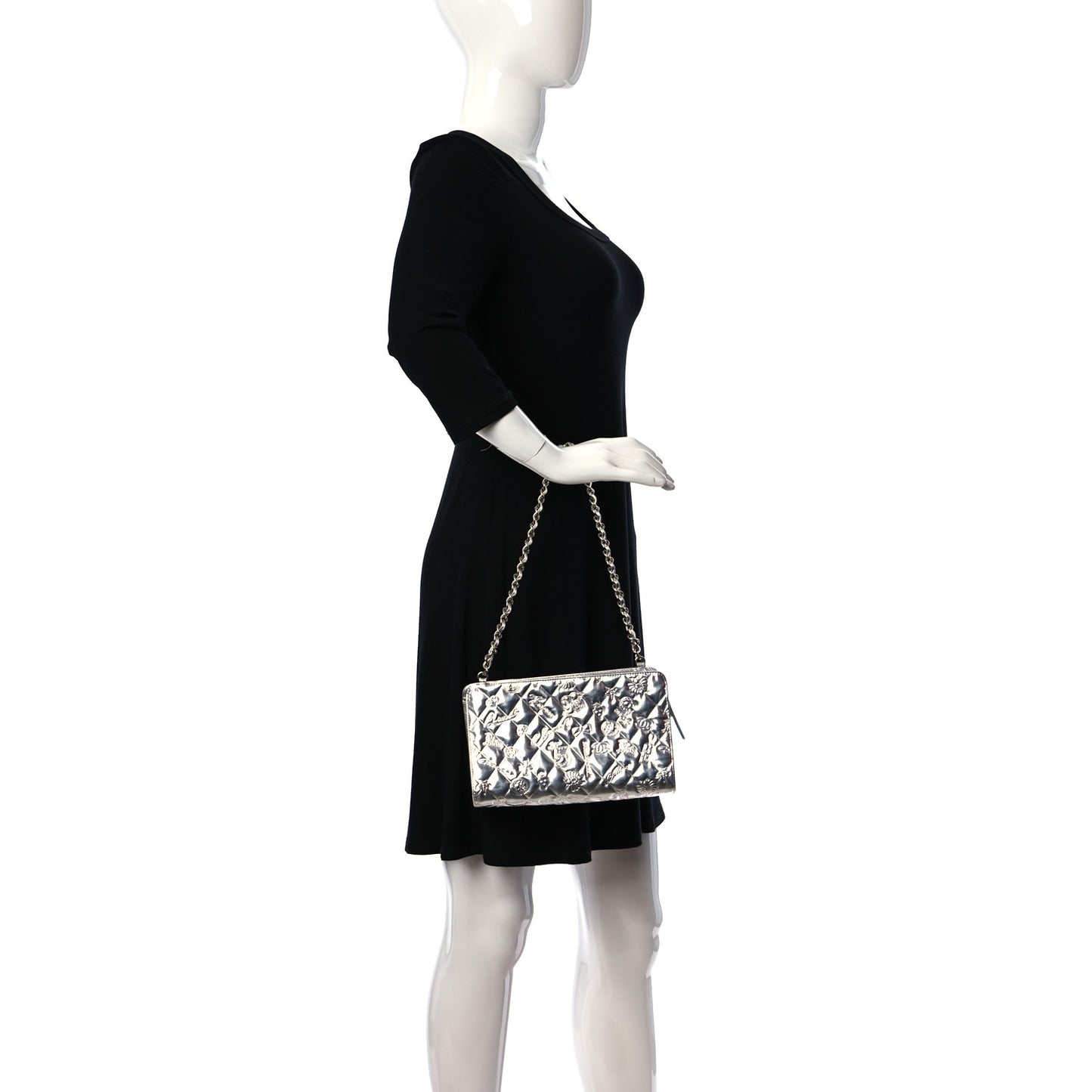 Metallic Patent Calfskin Lucky Symbols Pochette Silver