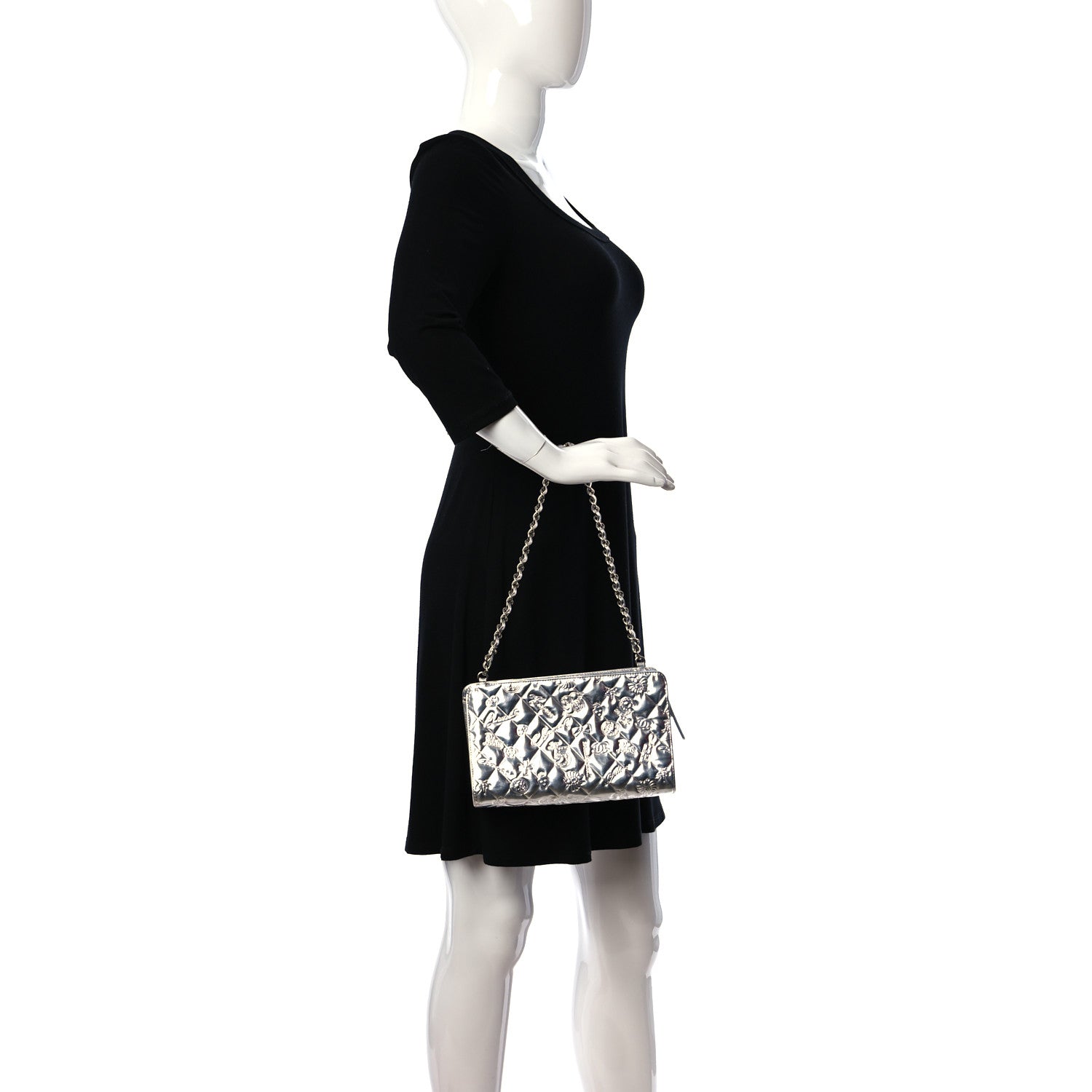 Chanel Metallic Patent Calfskin Lucky Symbols Pochette Silver 2 of 9