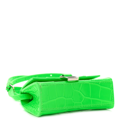 Balenciaga Shiny Calfskin Crocodile Embossed Hourglass Top Handle Bag Mini Fluo Green 4 of 10