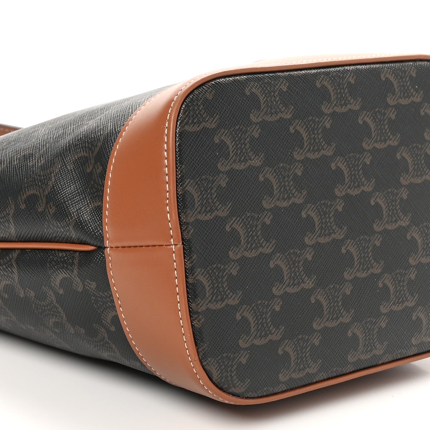 Triomphe Canvas Calfskin Small Bucket Bag Tan