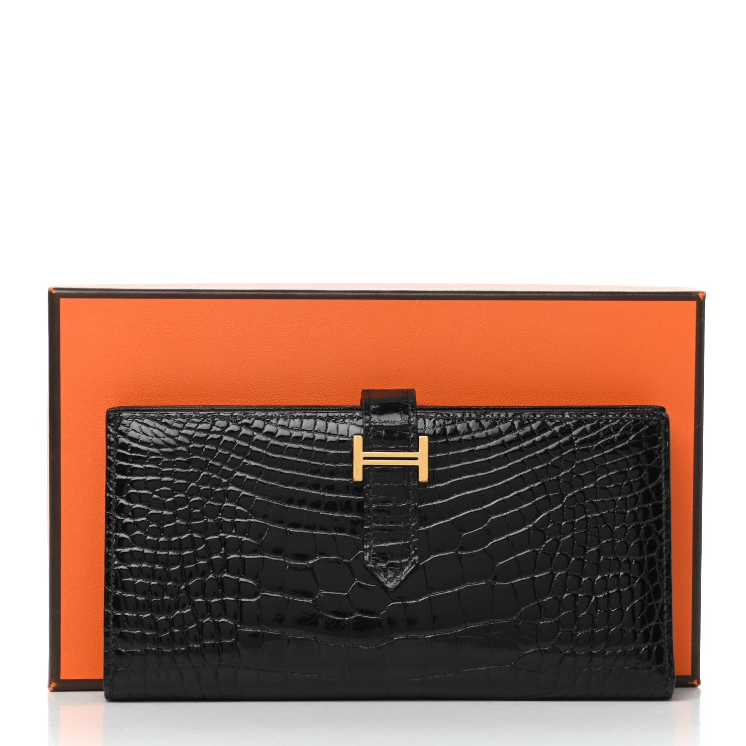Hermes Shiny Alligator Bearn Wallet Black 7 of 7