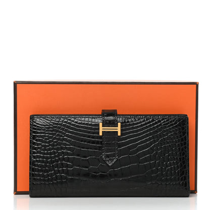 Hermes Shiny Alligator Bearn Wallet Black 7 of 7