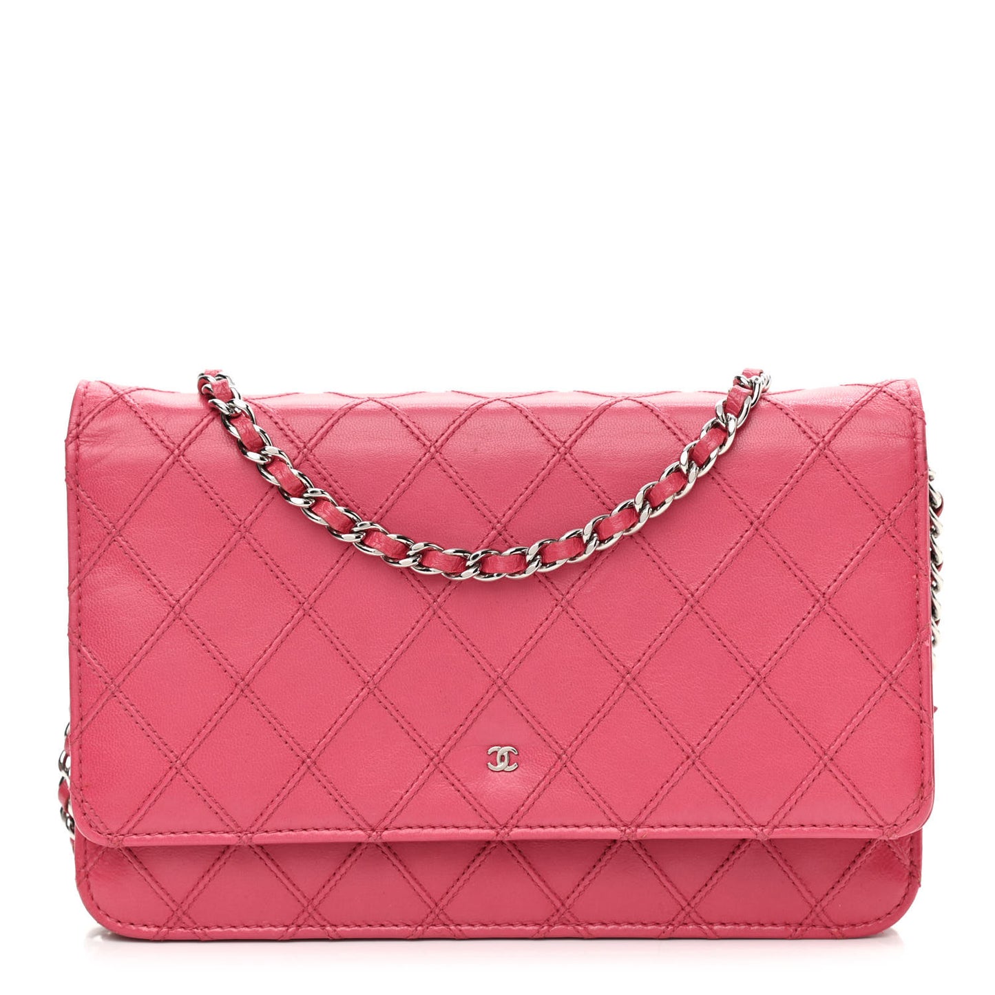 Lambskin Diamond Stitched Wallet On Chain WOC Pink