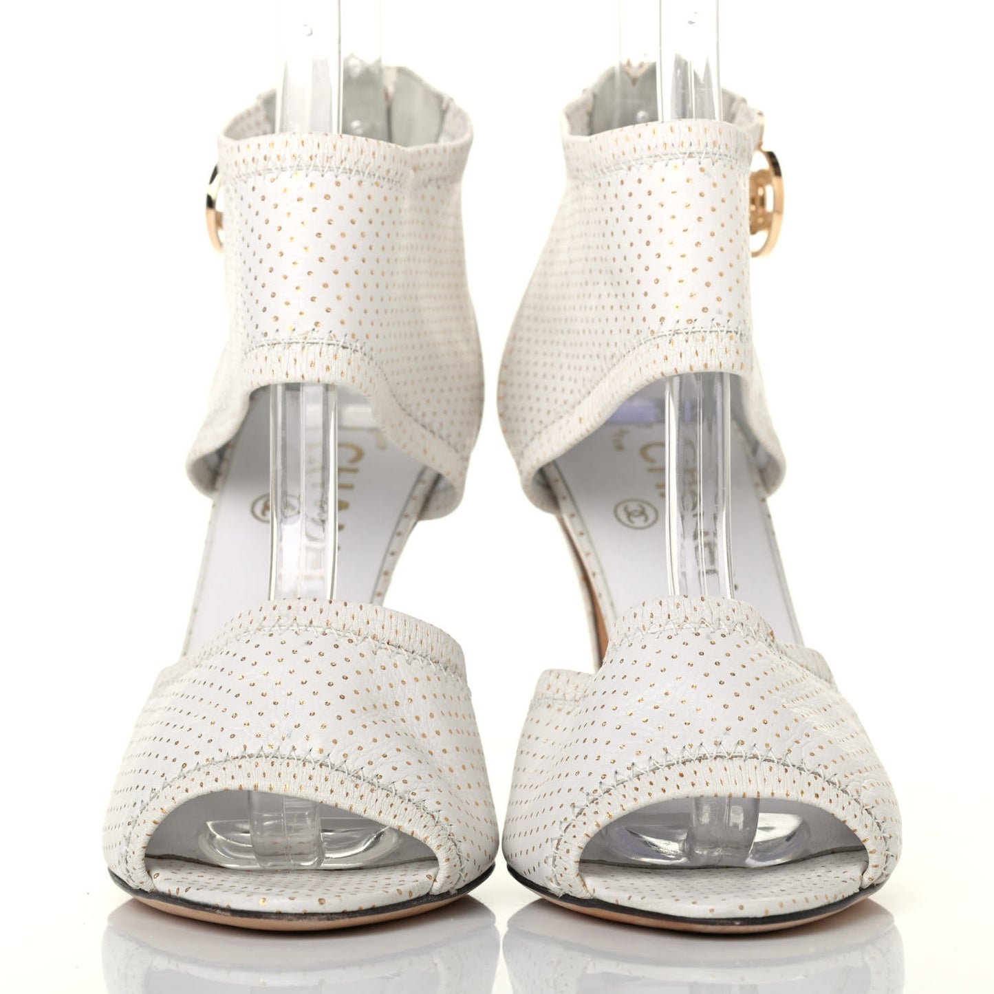 Calfskin Polka Dot Peep Toe Cut Out Pumps 37 White