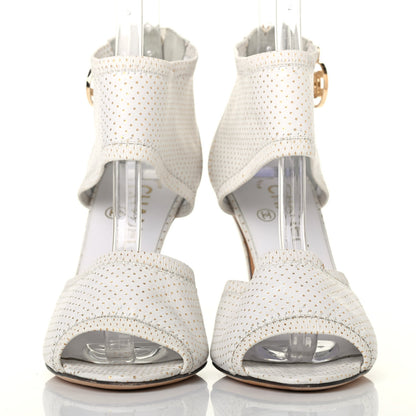 Chanel Calfskin Polka Dot Peep Toe Cut Out Pumps 37 White 2 of 4