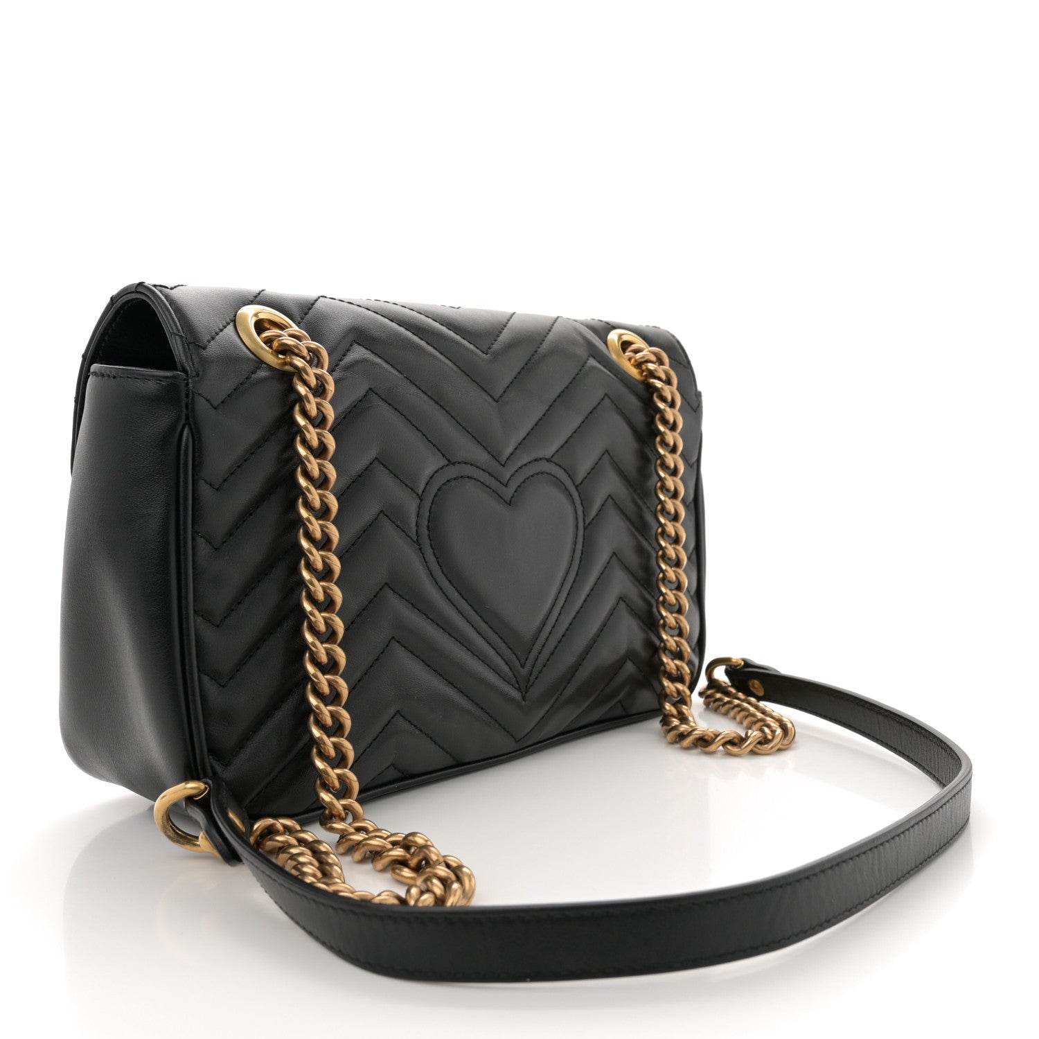 Gucci Calfskin Matelasse Small GG Marmont Shoulder Bag Black 2 of 11