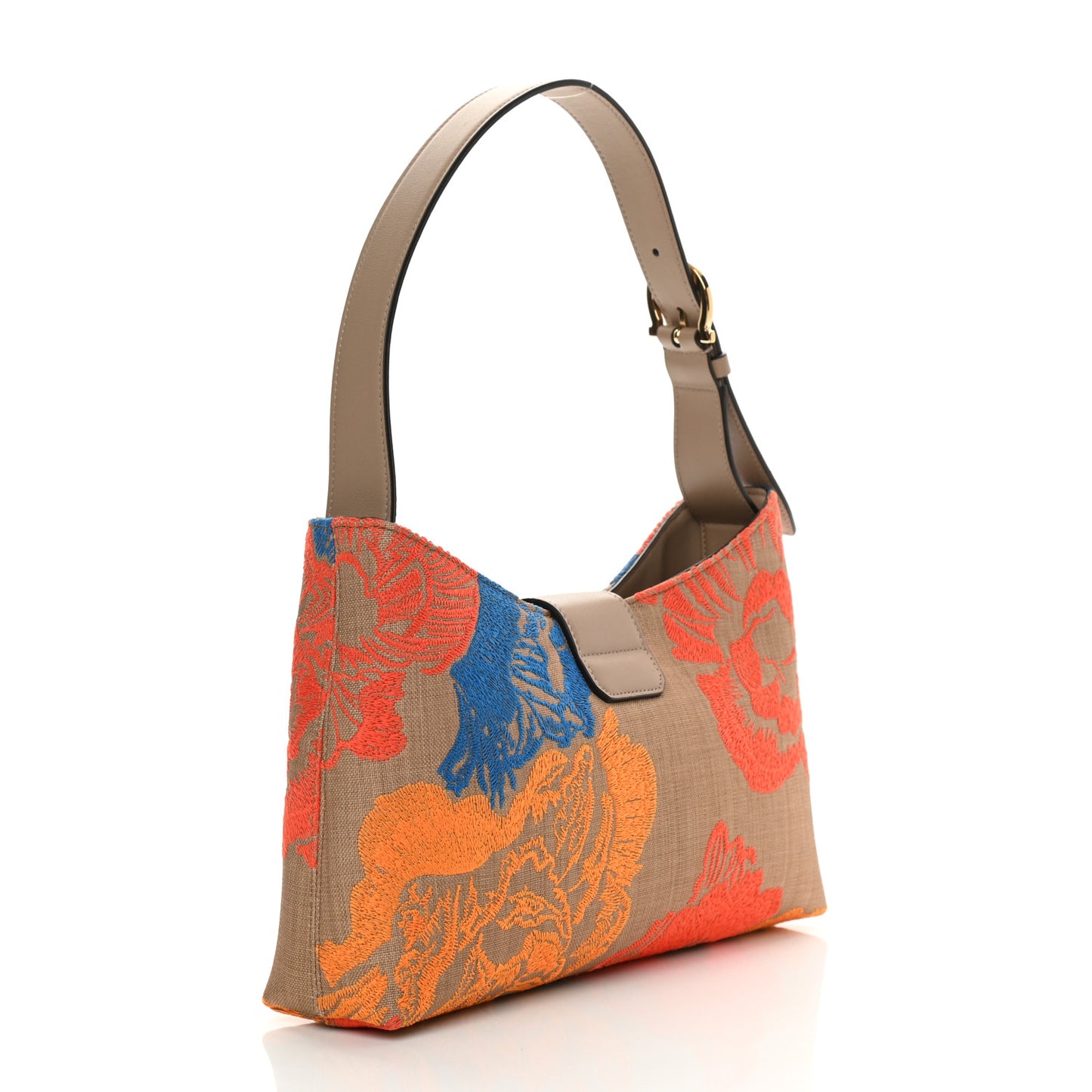 Raffia Embroidered Woven Trifolio Shoulder Bag Multicolor