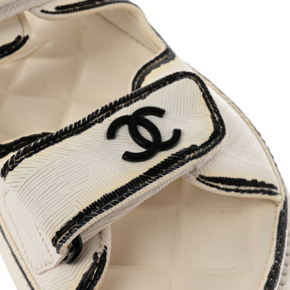 Chanel Calfskin Printed Velcro Dad Sandals 35 White Black 12 of 14