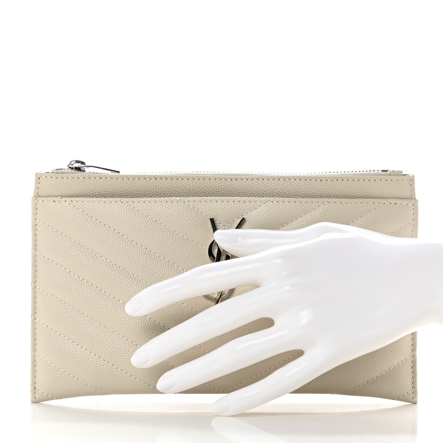 Saint Laurent Grain De Poudre Matelasse Chevron Monogram Bill Pouch Blanc Vintage 2 of 9