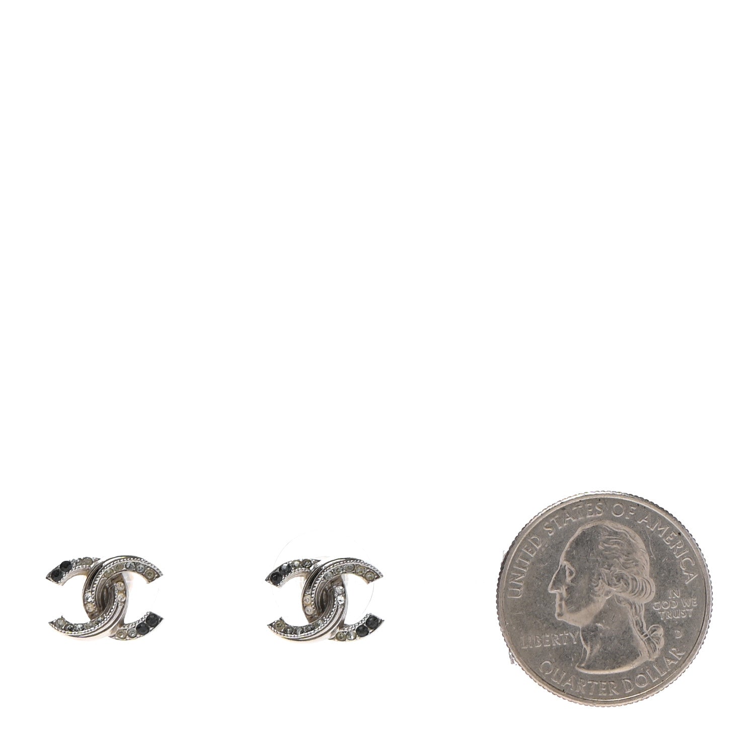 Chanel Ruthenium Crystal CC Earrings Silver Black 2 of 4