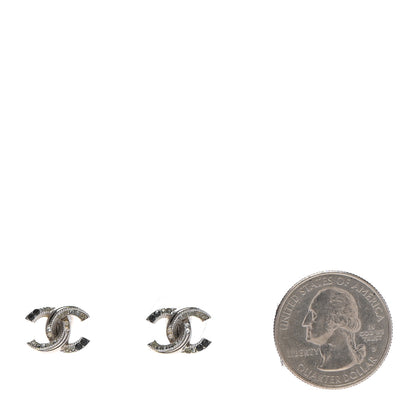 Chanel Ruthenium Crystal CC Earrings Silver Black 2 of 4