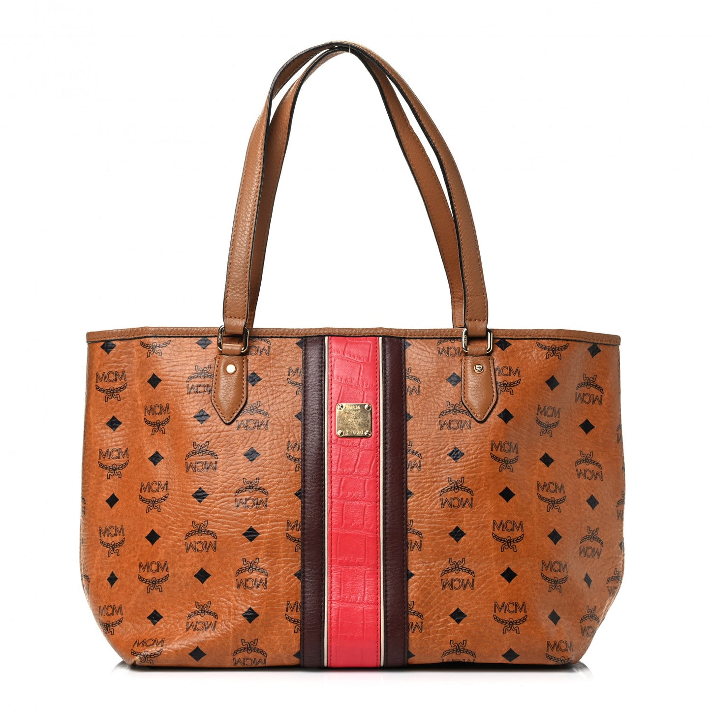 Visetos Crocodile Embossed Medium Liz Shopper Tote Cognac