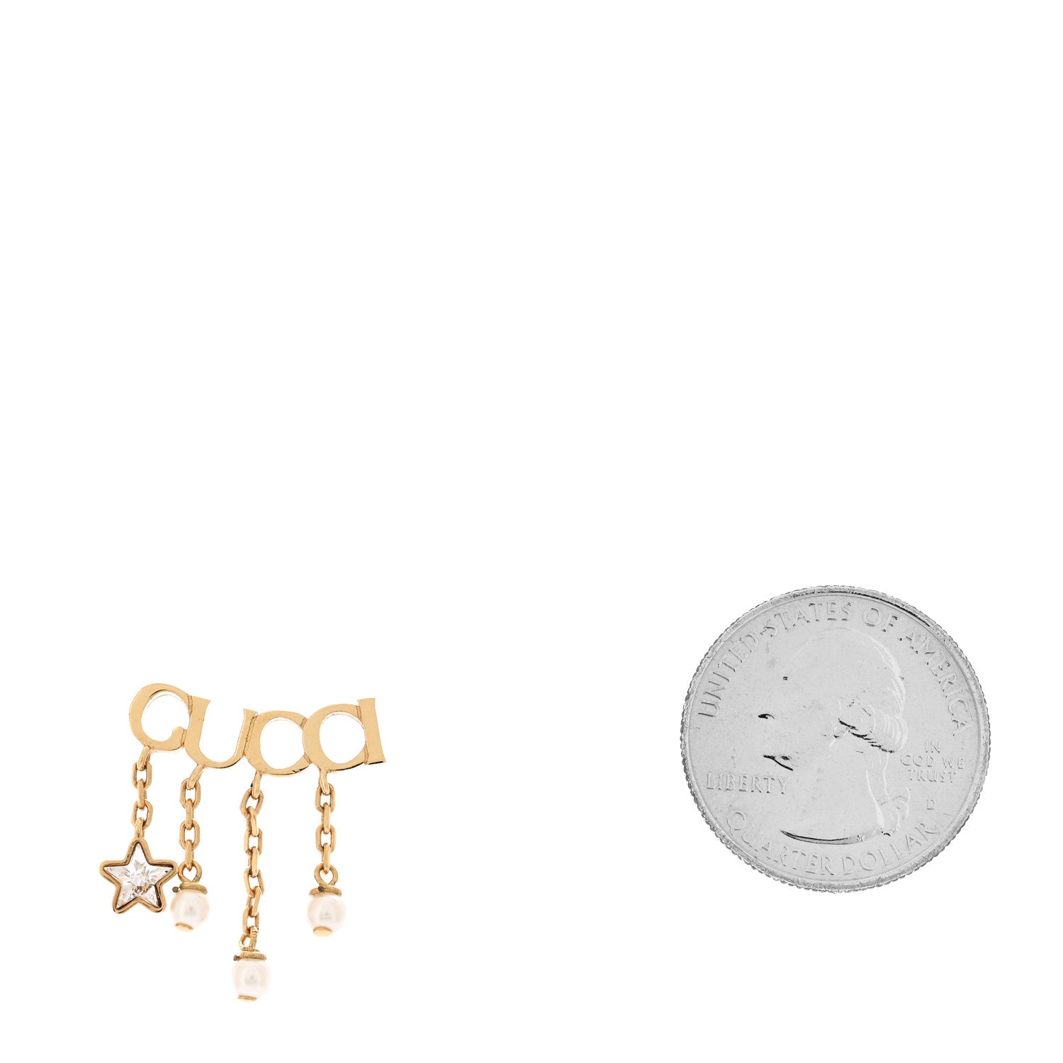 Gucci Metal Crystal Pearl Script Drop Single Earring Gold 2 of 4