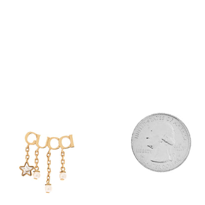 Gucci Metal Crystal Pearl Script Drop Single Earring Gold 2 of 4