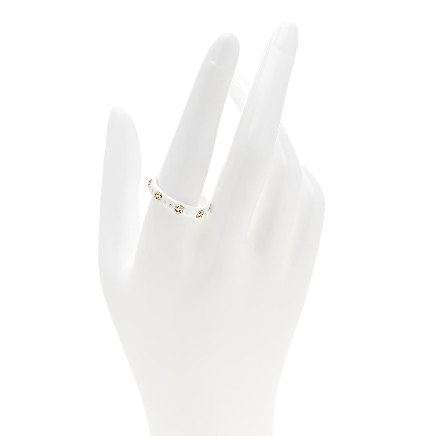 White Synthetic Corundum 18K Yellow Gold 4mm Interlocking G Icon Icon Ring 61 9.5