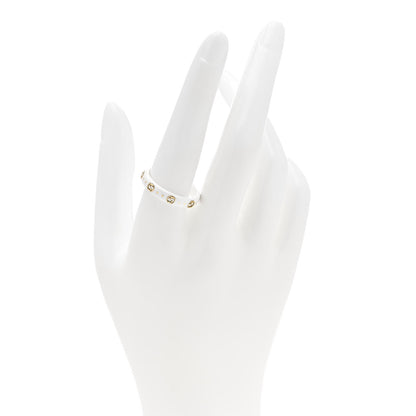 Gucci White Synthetic Corundum 18K Yellow Gold 4mm Interlocking G Icon Icon Ring 61 9.5 2 of 6