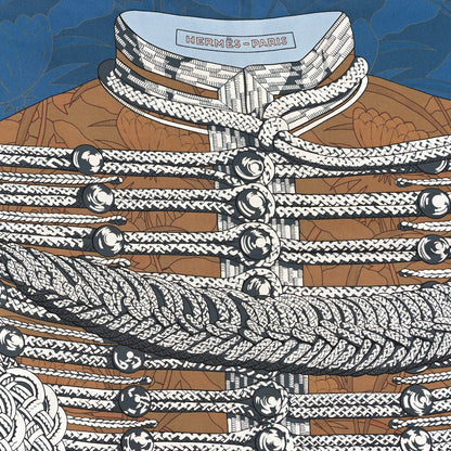 Hermes Silk Carre Double Face Brandebourgs Scarf 90 Bleu Jean Tabac Anthracite 2 of 5