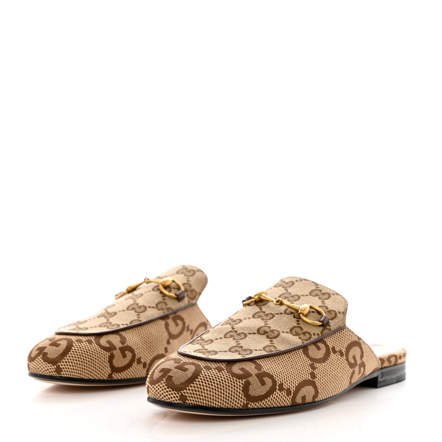 Gucci Monogram Jumbo GG Malaga Kid Womens Princetown Slippers 39 Camel Ebony New Acero Beige 3 of 9