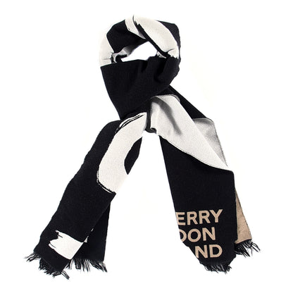 Burberry Wool Silk Love Logo Football Scarf Black 1 of 3