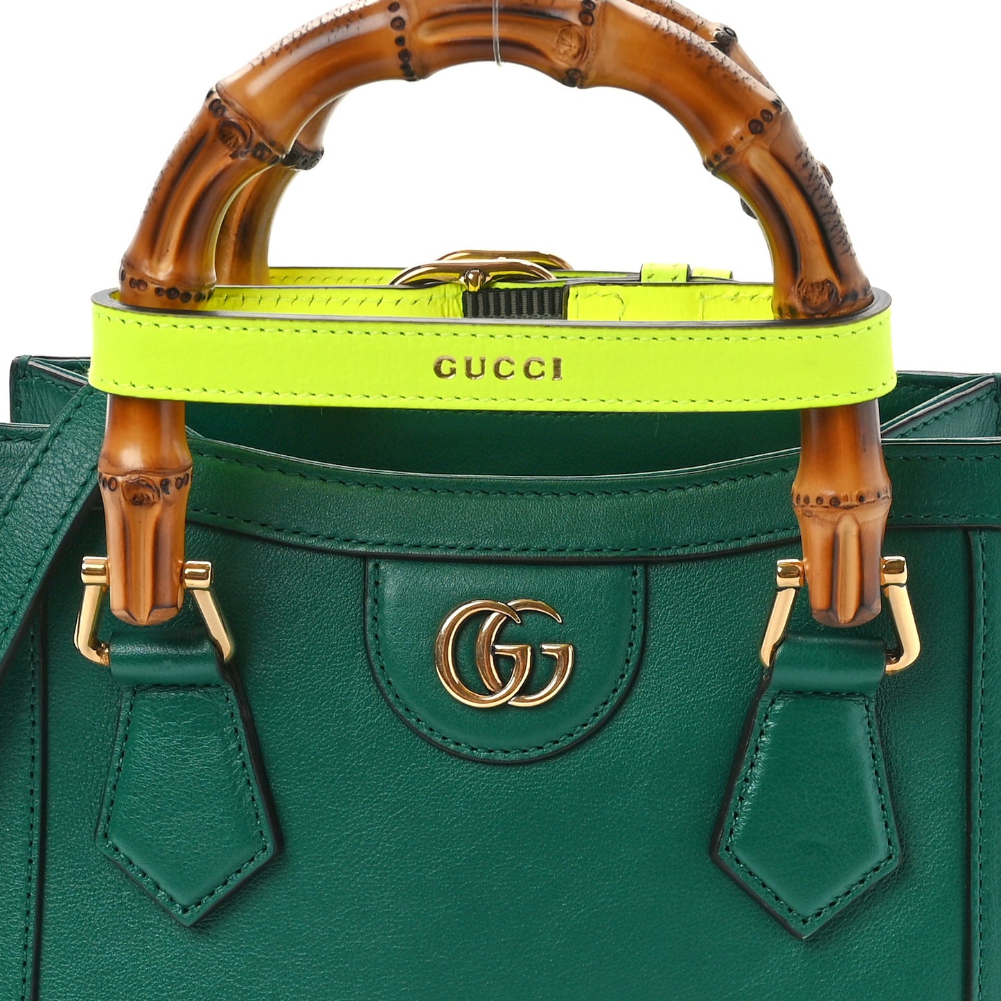 Wonka Grain Calfskin Mini Diana Tote Bag Green Yellow Fluo